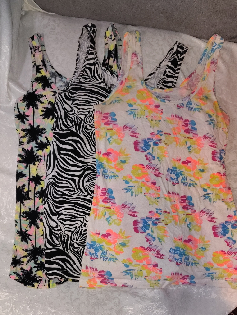 No Boundaries Women's Multicolor Printed Tank Tops - Neon Floral & Zebra Accents